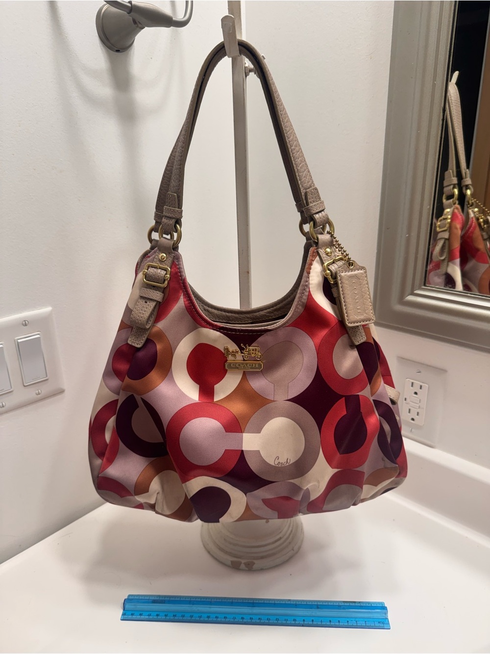 Coach Multicolor Circle Jacquard Shoulder Bag with Tan Leather Trim